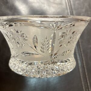 Vintage Lausitzer Etched 24% Lead Crystal Frosted Glass Bowl Floral 4.5”x2.5x2.5